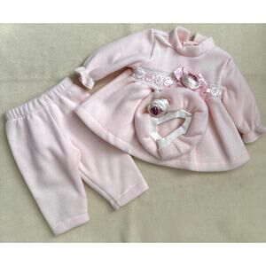 Vintage 90s Bunny & Dino 3-Piece Pants Set Girls 6 Months Pink Peplum Rosettes